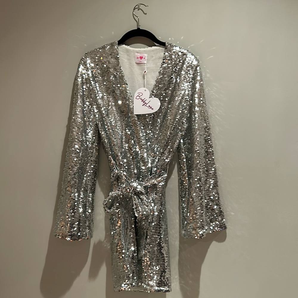 Silver sequin wrap dress from Buddy Love in size XS